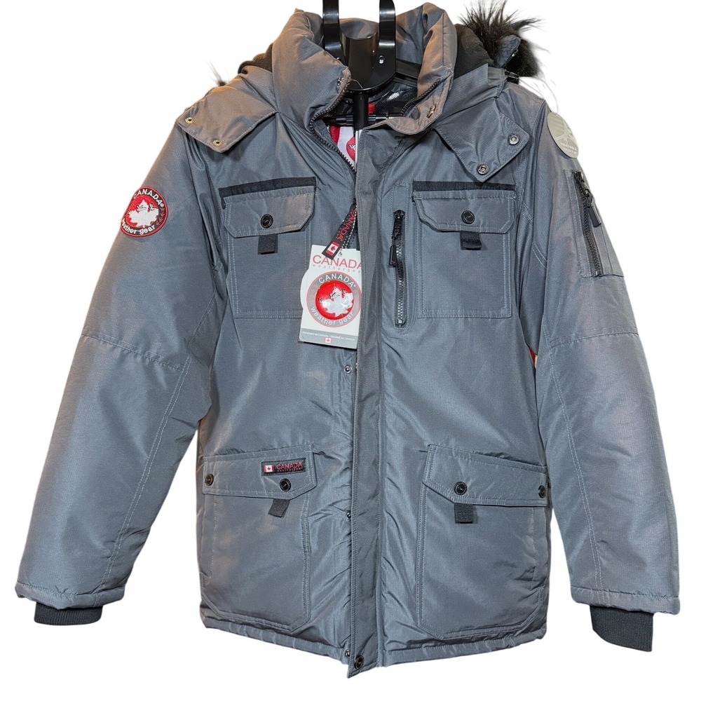 Canada Weathergear Mens Parka Charcoal Grey Winter Coat OMCW538 Small NWT